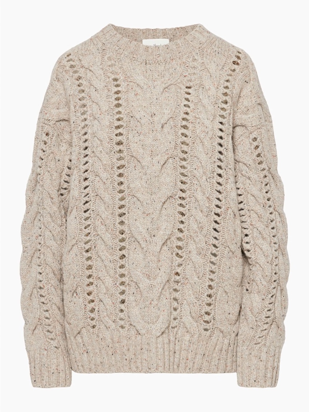 Aritzia Wilfred Bronco Oatmeal Beige Taupe Cable-Pattern Crewneck Sweater